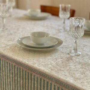 رومیزی مخمل شانل ضد لک طرح راه‌راه سبز آبی  کد 520