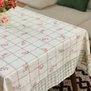 رومیزی مخمل شانل ضد لک طرح چهارخانه سبز کد 637